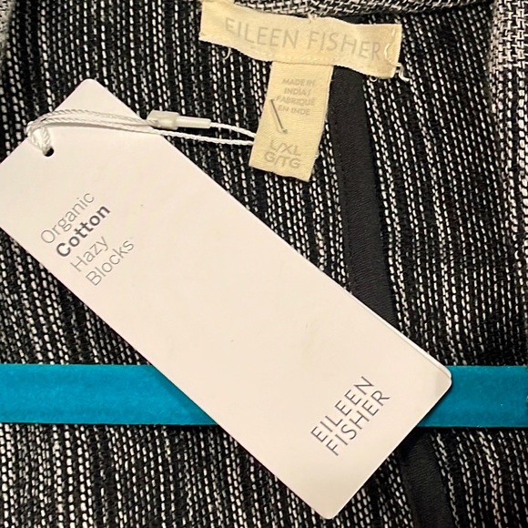 Eileen Fisher Black Organic Cotton Hazy Blocks Shawl Cardigan Jacket Size L/XL - Picture 7 of 15